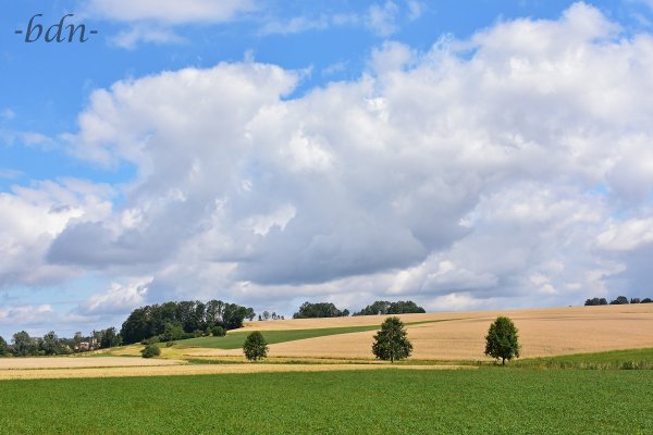 Wolken ziehen über die Felder in der Hallertau