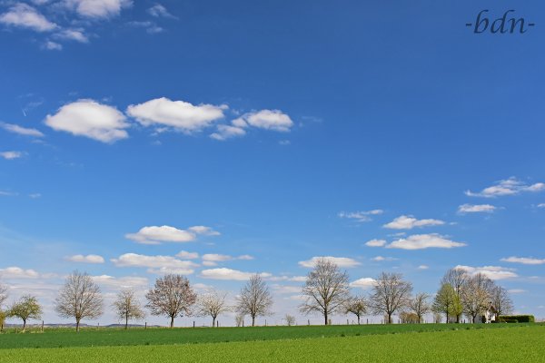 Weiß-blauer Himmel über dem Ampertal bei Langenbach