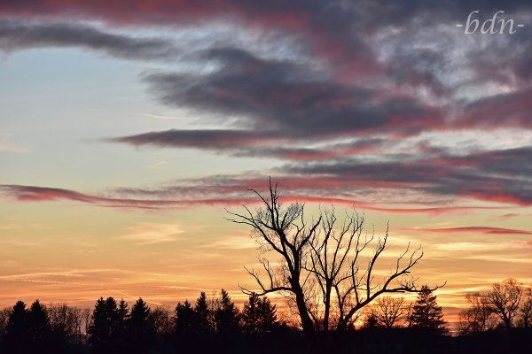 Rote Wolken in der Abenddämmerung